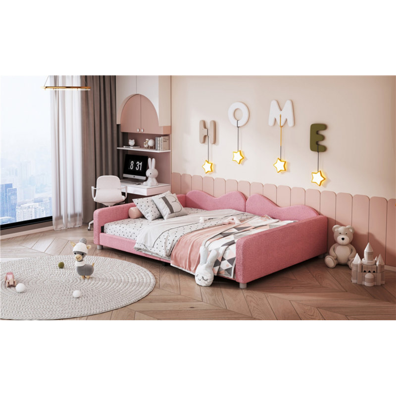 Lit de jour rembourré avec dossier en forme de nuage, Complet/Double, Rose