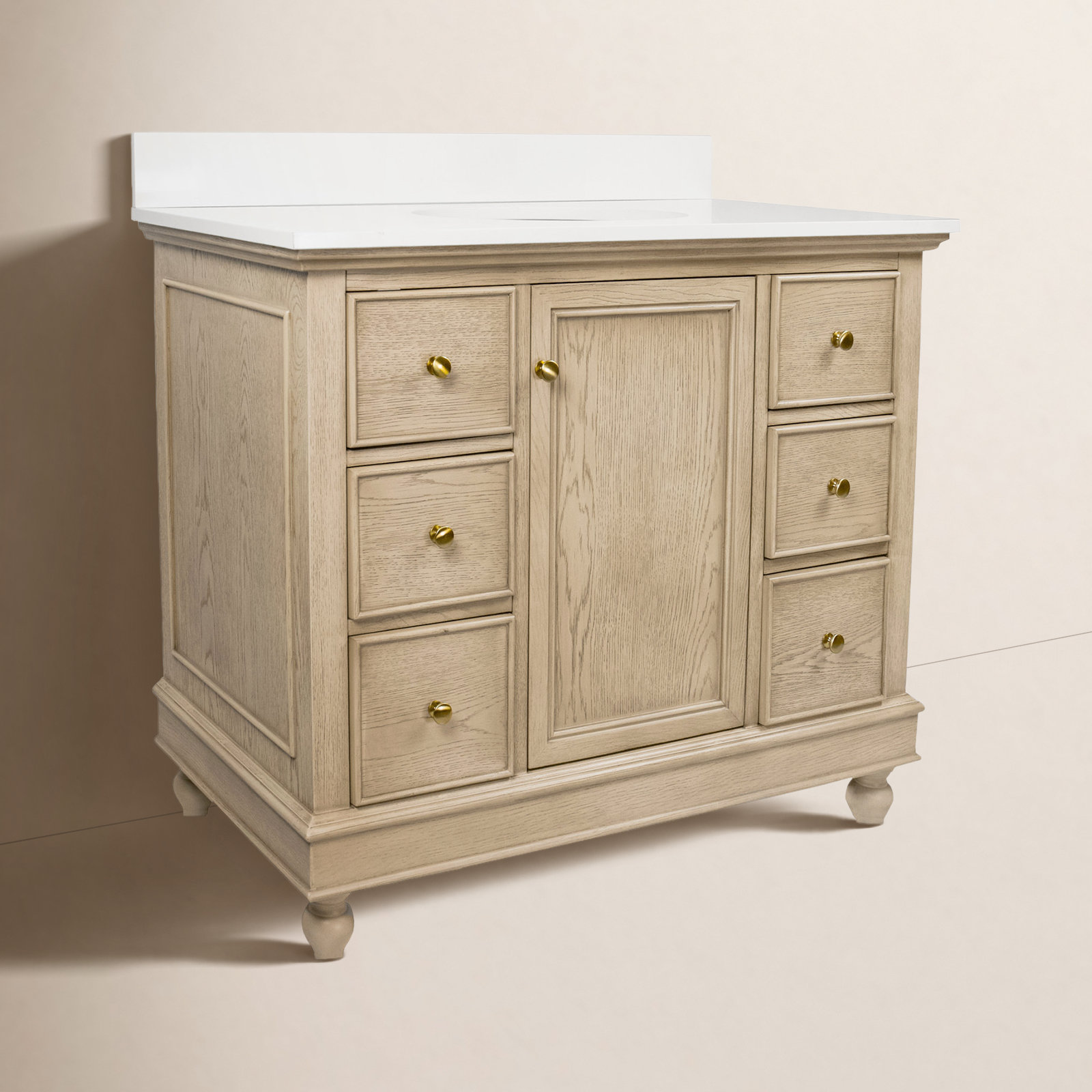 Ferdinand 42'' Single Bathroom Vanity, Engineered White, Greige Oak