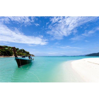 Longtail Boat And White Sand Beach - Wrapped Canvas Print