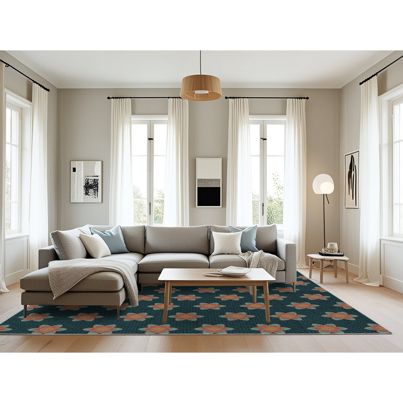 Tapis bleu marine en laine Capirano, Rectangle 8 pi x 12 pi
