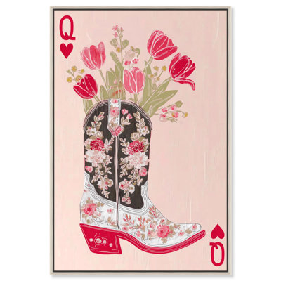 "Tulipes", carte de voeux rose, reproduction sur toile rose par Art Remedy, cadre argenté, 30 x 45