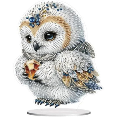 Emilliana 5D DIY Beautiful White Owl Tabletop Diamond Painting Kit Crystal Rhinestone Approx 24cm x 18.5cm Acrylic Decoration