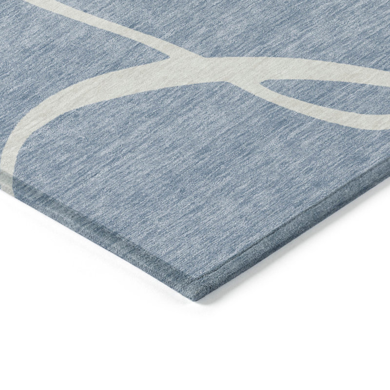 Tapis extérieur lavable abstrait bleu et ivoire 5 pi x 8 pi Denim