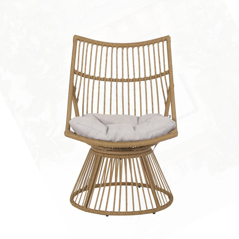 WICKER HIGH-BACK CHAIR, Beige Cushion/Natural Frame