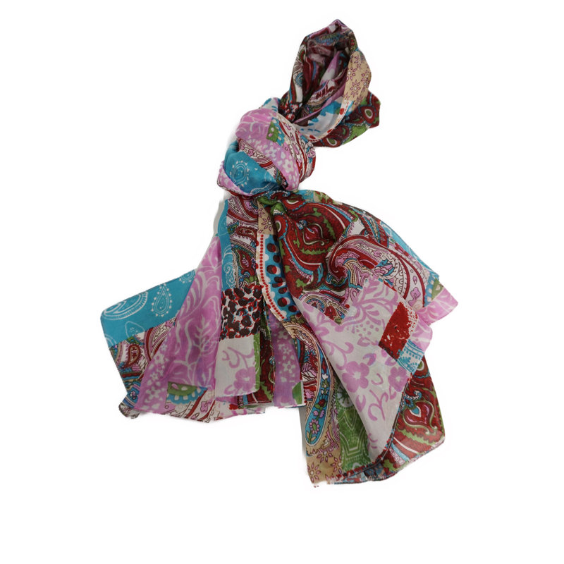Foulard indien en soie 100% imprimé à la main, Patchwork