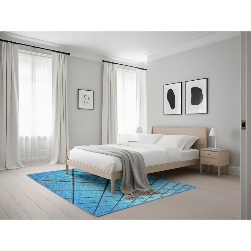 Tapis bleu/noir à motifs Curwood, Rectangle 5 pi x 7 pi