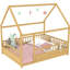 Lit double pleine grandeur avec toit en pin naturel, garde-corps à haute clôture pour un sommeil sécuritaire, lit à structure de couleur facile à construire, structure en bois, espace confortable, entrée spacieuse-2066392703