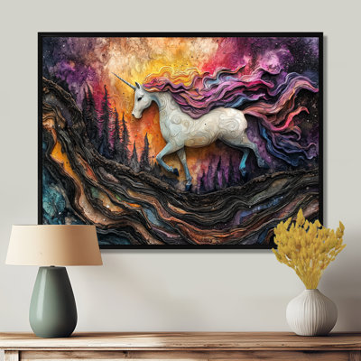 Manveer Golden Unicorns On Cosmic Castle Lanscape III - Licornes, art mural