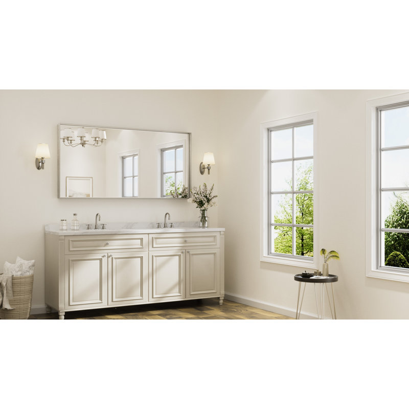 Rectangle Bathroom Vanity Mirror with Aluminum Frame and Tempered Glass, 60" x 30", Nickel