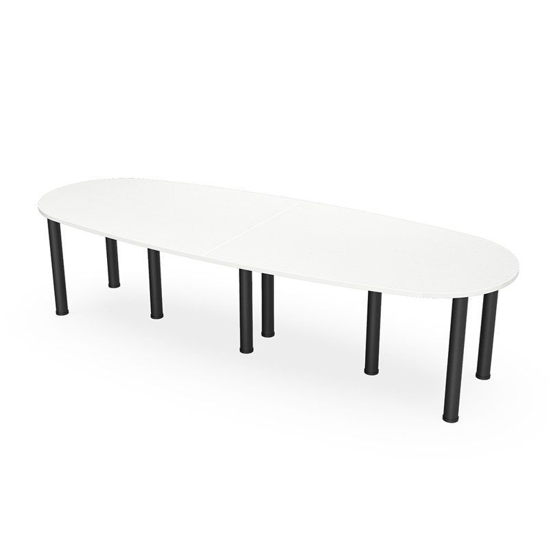 Table de conférence en forme de bateau ovale avec pieds en pot noir mat, H 30 po x L 120 po x l 48 po, Blanc, Noir mat