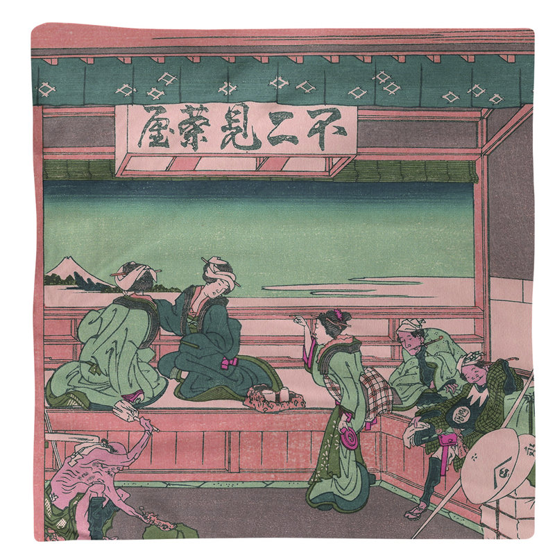 Katsushika Hokusai Cotton Square Napkin, Pink/Green
