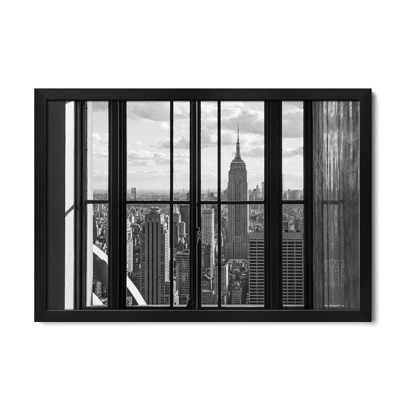Manhattan avec empire en noir et blanc, New York, États-Unis, H 24 po x l 32 po