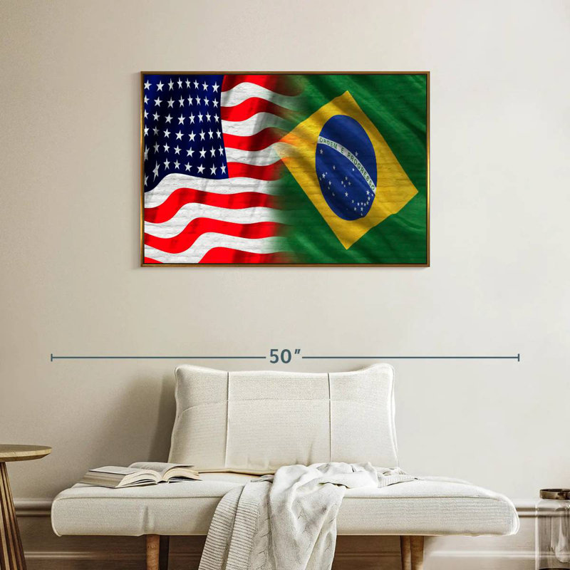Drapeau des États-Unis et du Brésil, Cadre flottant doré, 37 po x 25 po