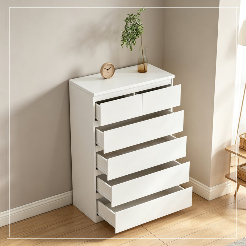 Commode de rangement moderne avec 5 tiroirs, Blanc