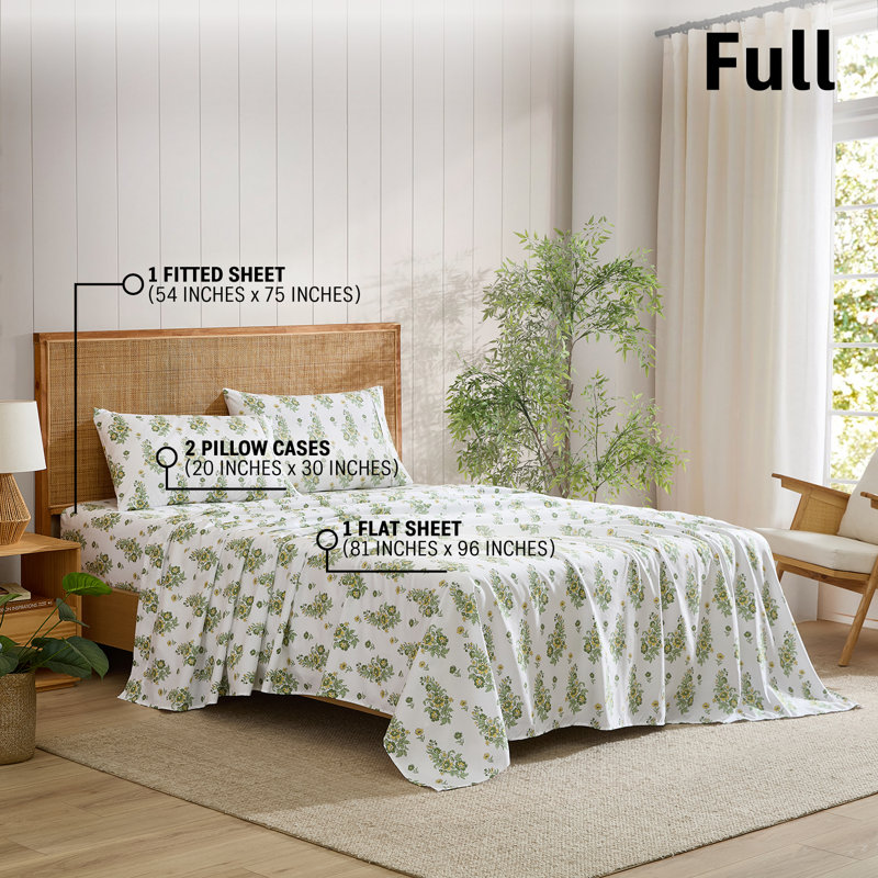 Ensemble de draps de lit HLC.ME, Ensemble de draps pour lit double avec 2 taies d'o, Vert