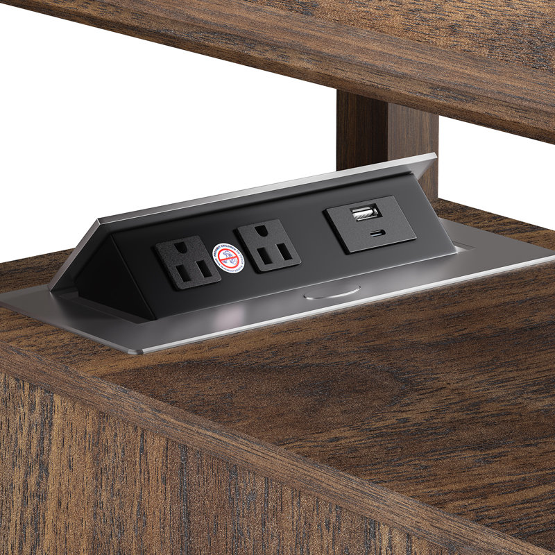 2 Drawers End Tables with Storage and Fast Charging Station for Living Room, Walnut