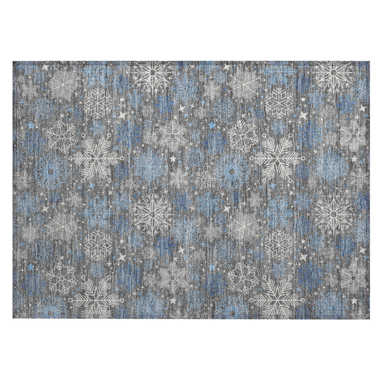 Machine Washable Indoor/Outdoor Christmas Snowflake Xhevrie Gray Rug