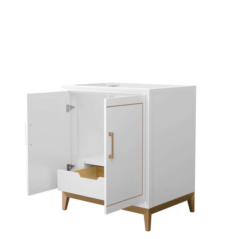 Marlena 30" White and Satin Bronze Freestanding Bathroom Vanity