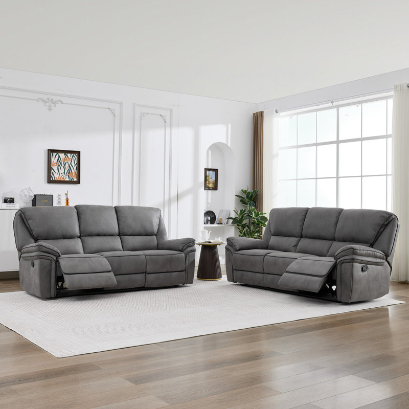 Fabric Reclining Sofa, Light Grey, 3+3 Seater