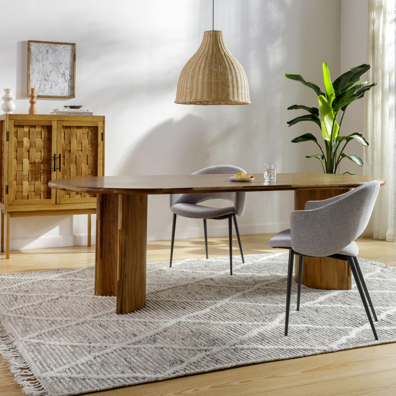 Tapis géométrique en laine noué à la main gris clair Roxeanne, Rectangle 5 pi x 7 pi 6 po