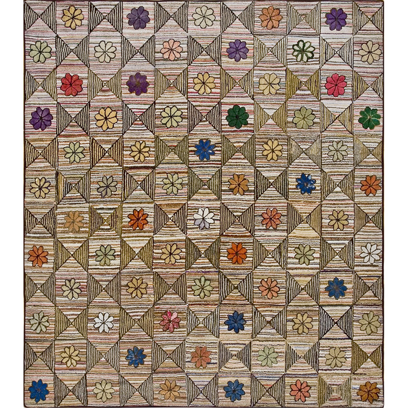 Tapis antique en laine crocheté aux États-Unis