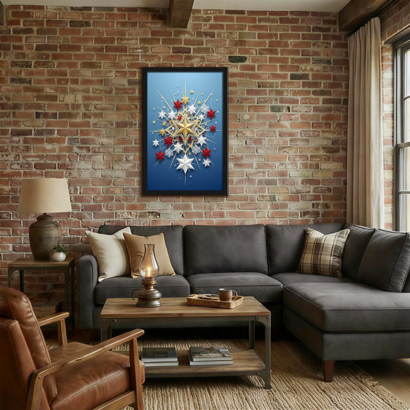 Christmas Golden Star Red White Snowflake Pattern, 30" H x 20" W