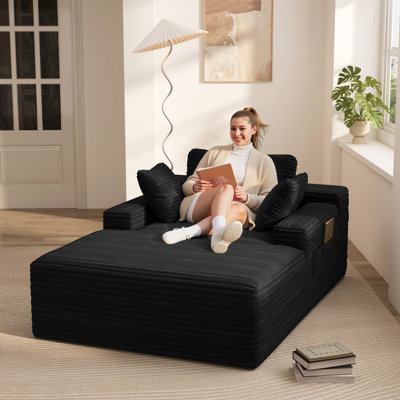 Upholstered Corduroy Sleeper Chaise Lounges, Cloud Chaise Lounges, with Double-Sided Armrests and 3 Cushions by Mercer41