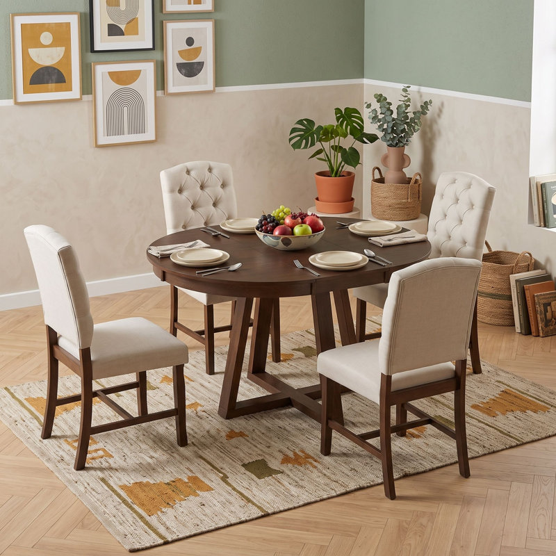 Ensemble de table de salle à manger 5 pièces avec chaises rembourrées, Noyer