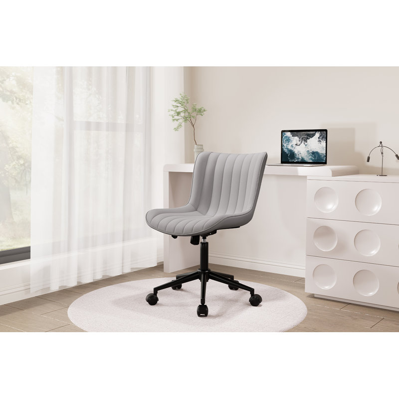 Swivel Adjustable Office Chair Ergonomic Faux Leather Desk Chair with Backrest Comfortable Padded Executive Chair for Home Office, Vanity Room