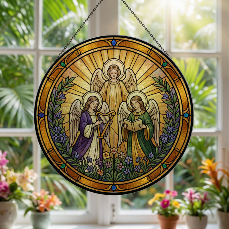 Panneau de vitrail Angelic Harmony - 7,8 H, H 7,8 po