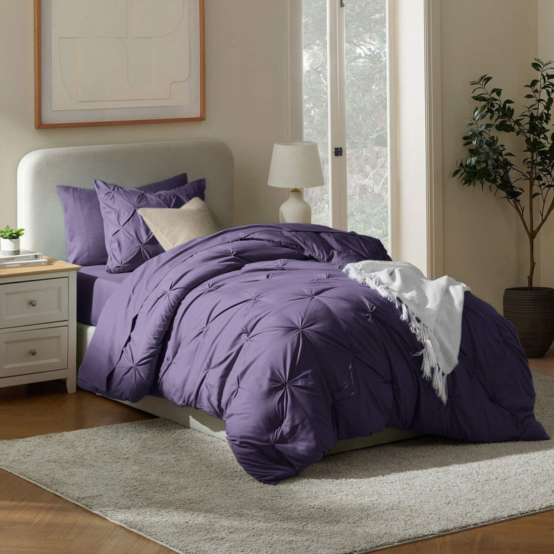 Ensemble d'édredon plissé avec draps Bed-in-a-Bag, Mauve, Édredon simple très long + 4 pièces supplément