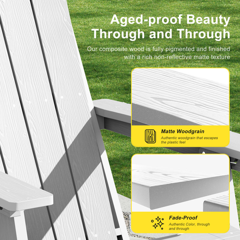 All-Weather HDPE Folding Adirondack Rocking Chair with Retractable Ottoman, 3-Position Adjustable Outdoor Rocking Chair for Patio, Gargen, Deck
