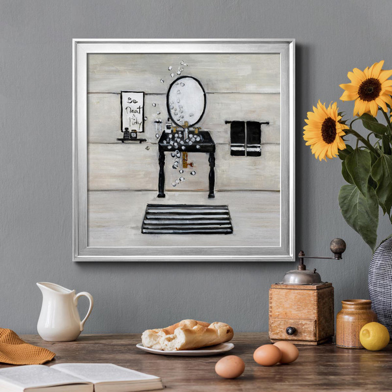 Neat And Tidy Bath - Cadre photo, reproduction d'art sur toile, Argent, H 17,5 po x l 17,5 po x P 1,5 po