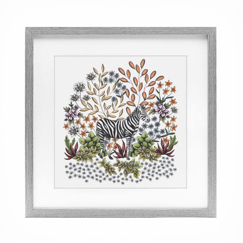 Jungle Wildlife Zebra, reproduction encadrée sous verre, conception de Cecilia Battaini, Cadre de ferme gris