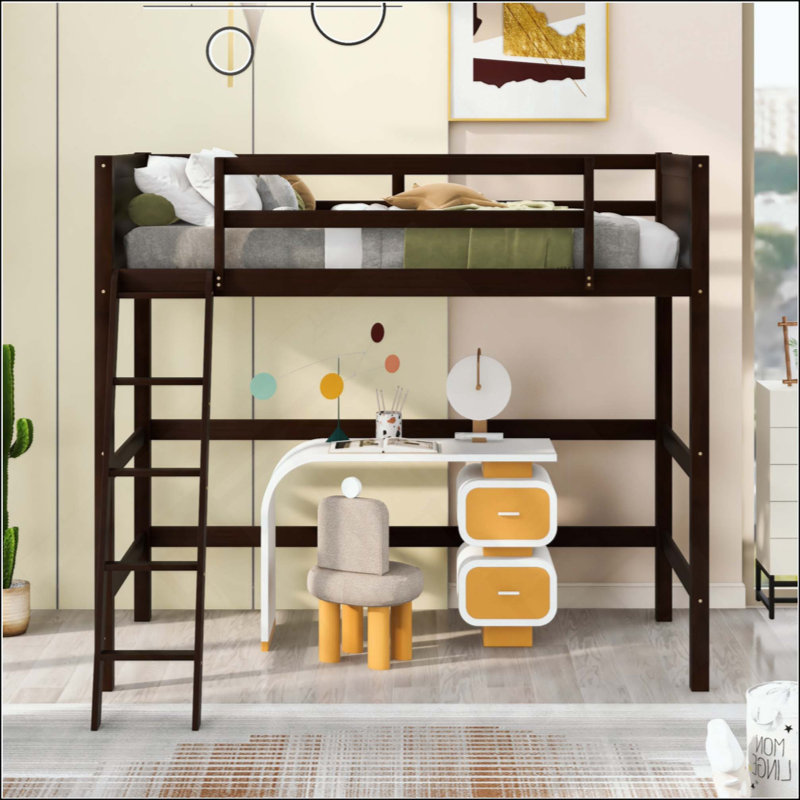 Solid Wood Loft Bed With Ladder