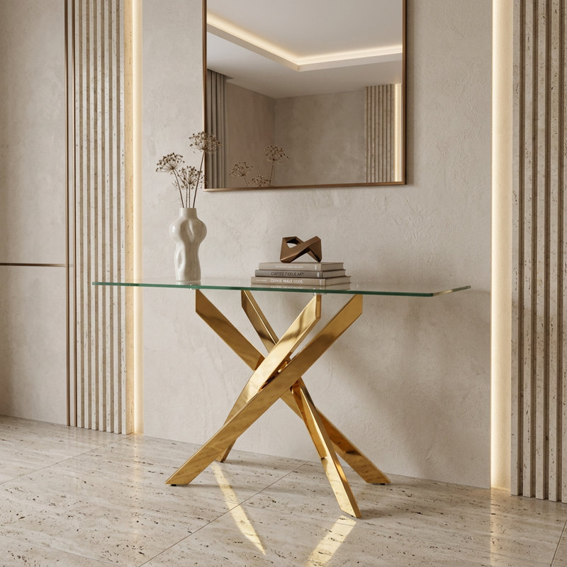 Aki 47'' Glass Top Console Table, Gold