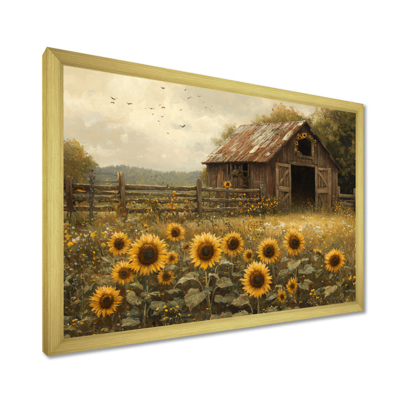 Dorit tournesols autour de l'écurie cheval I - tournesols, art mural, Reproduction encadrée d'une seule photo, Doré