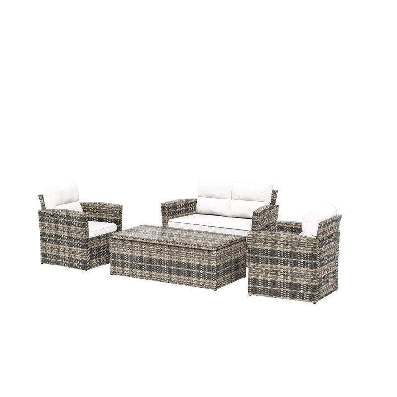 Madore 4 - Person Patio Conversation Set with Cushions, White