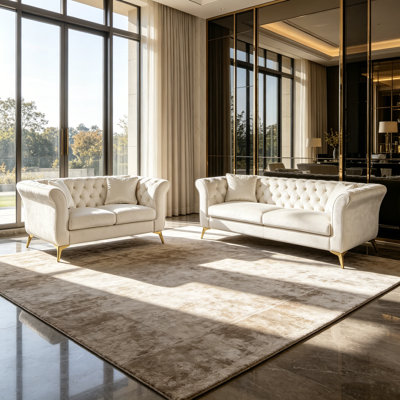 Velvet Sofa Set, Including A Two-Seater And Three-Seater Chesterfield Sofa, Suitable For Living Rooms, Offices, And Reception Areas