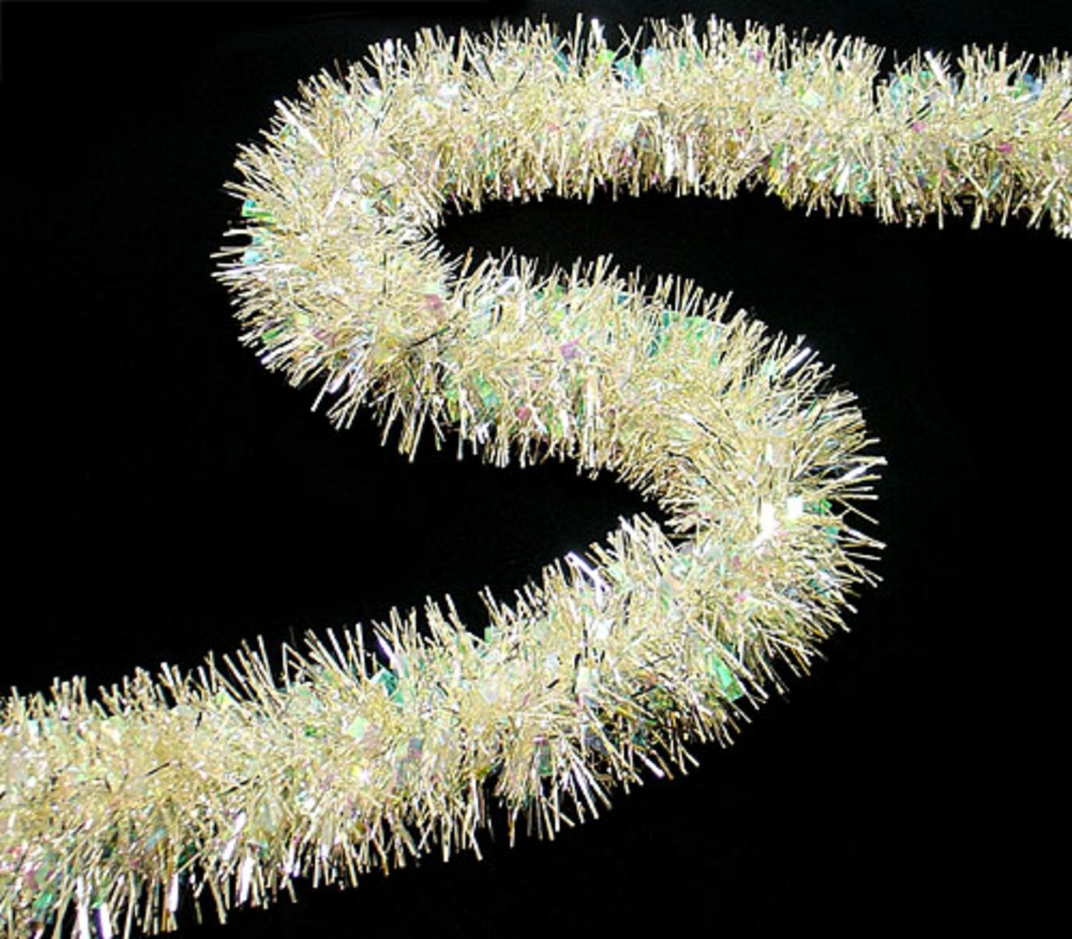 12' x 3 Silver and White Iridescent Tinsel Garland with Silver Snowflakes  - Unlit 