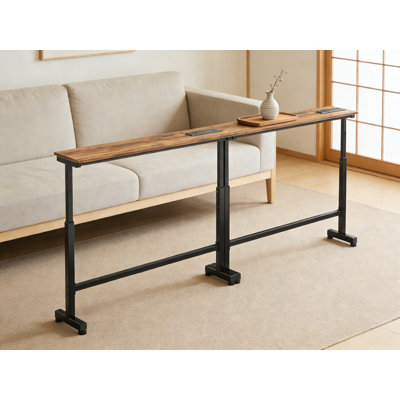 Narrow Console Table With Adjustable Height And Built-In Power Outlets, Skinny Behind Couch Table For Living Room, Entryway, Or Hallway