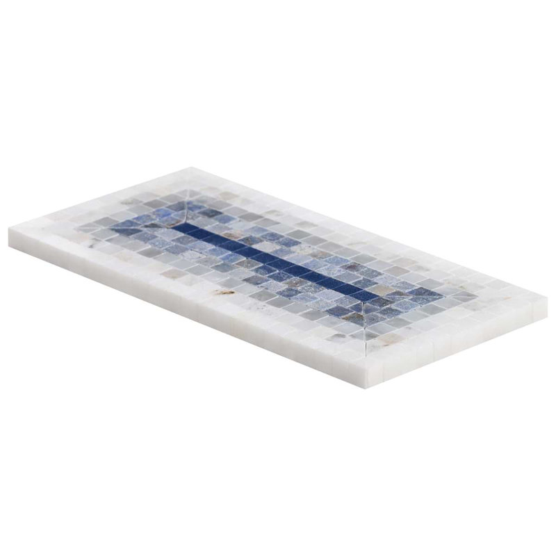 Ako 4x9 Rectangle Marble Micro Mosaic Tile, Azul Blue