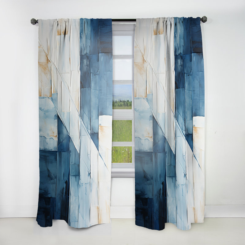 Edouard Nautical White And Blue Geometry Shapes VI - Abstract Curtain - Velvet Room Darkening - 1 panel, 52" W x 95" L