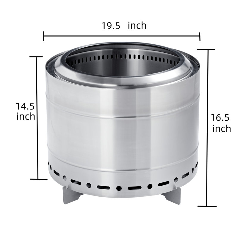 Shouse Stainless Steel Smokeless Fire Pit, Low Smoke Outdoor Fire Pit, 16.5" H x 19.5" W x 19.5" D, Silver