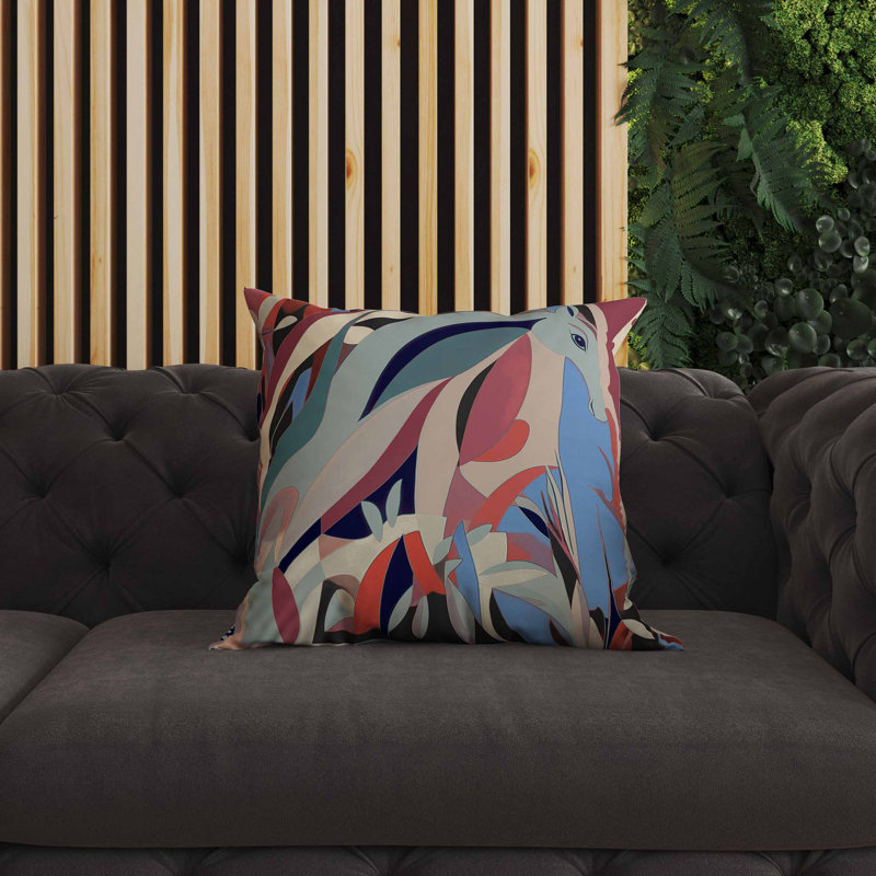Coussin intérieur / extérieur Mythical Horse, Carré 20 po, Bleu/rouge