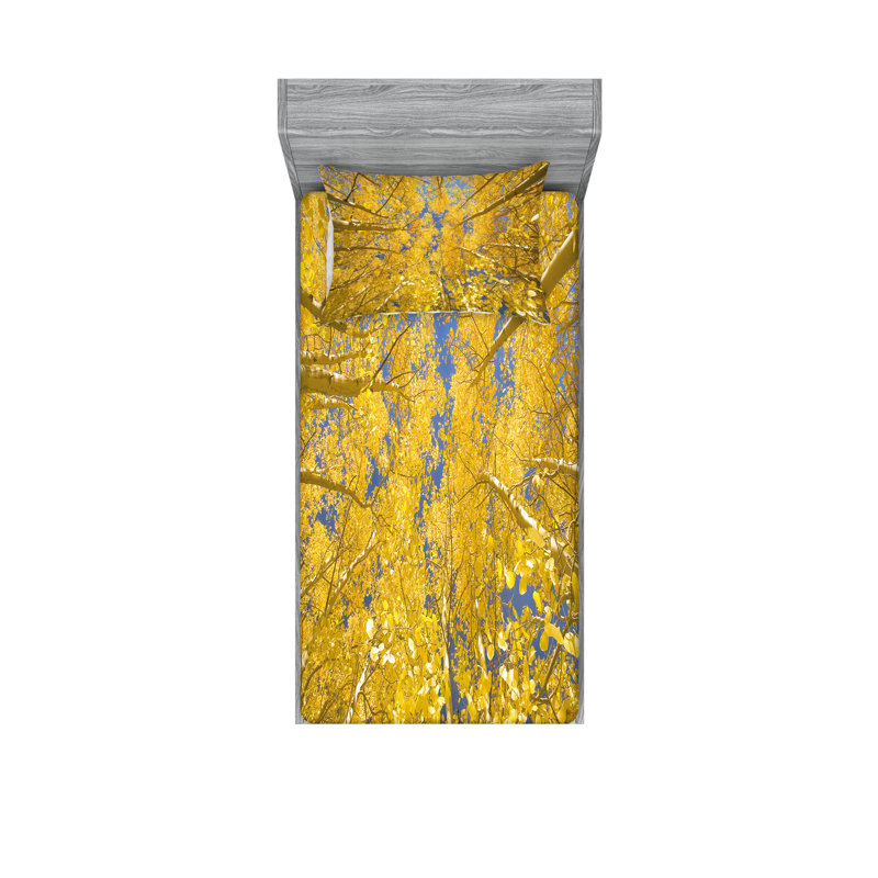 Drap-housse et taie décorative jaune et bleu Ambesonne, Ensemble de draps pour lit simple + 3 pièces supp