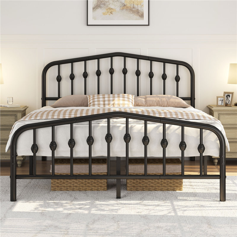 Metal Bed with Arched Headboard and Footboard, Kingsize (5'), Black