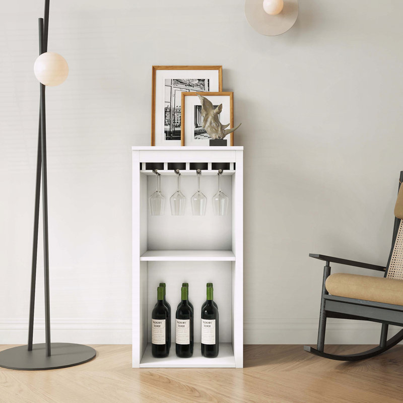 Modular Wine Bar Cabinet with Storage Shelves, White