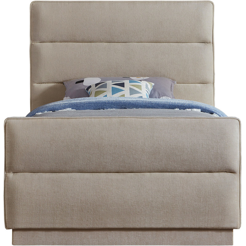 Paxton Tufted Upholstered Standard Bed, Twin, Beige Chenille Fabric