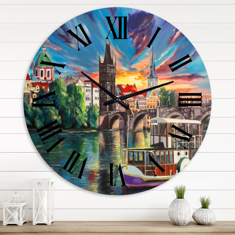 Cityview of Prague By Sunset - Horloge murale pour enfants, Moyenne